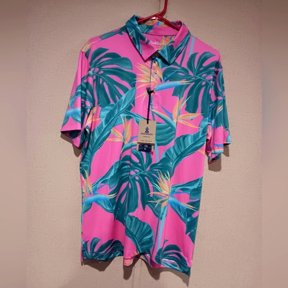 chubbies Other - Chubbies Pink and Green Tropical Polo Shirt Size L